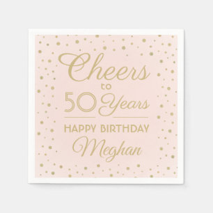 ANY Birthday Cheers Blush Pink and Gold Glitter Napkin