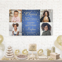 ANY Birthday Cheers Brushed Blue and Gold 4 Photo