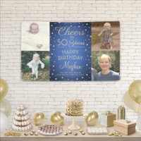 ANY Birthday Cheers Brushed Blue and Gold 4 Photo