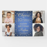 ANY Birthday Cheers Brushed Blue and Gold 4 Photo