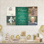 ANY Birthday Cheers Brushed Green and Gold 4 Photo Banner<br><div class="desc">Celebrate a happy milestone birthday with a custom 4 photo green and gold party banner. (IMAGE PLACEMENT TIP: An easy way to centre a photo exactly how you want is to crop it before uploading to the Zazzle website.) Design features four images of your choice, modern script calligraphy editable "Cheers...</div>