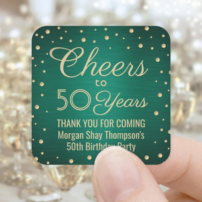 ANY Birthday Cheers Brushed Green & Gold Confetti Square Sticker (Creator Uploaded)