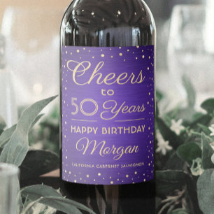 ANY Birthday Cheers Brushed Purple & Gold Confetti Wine Label