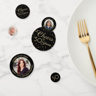 ANY Birthday Cheers Elegant Black and Gold 3 Photo Confetti
