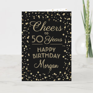 ANY Birthday Cheers Elegant Black and Gold Glitter Card
