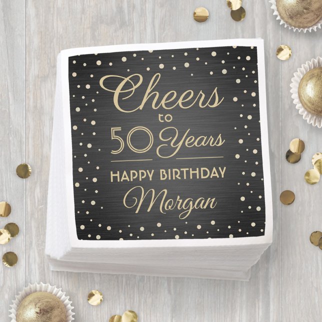 ANY Birthday Cheers Elegant Black and Gold Glitter Napkin (Creator Uploaded)