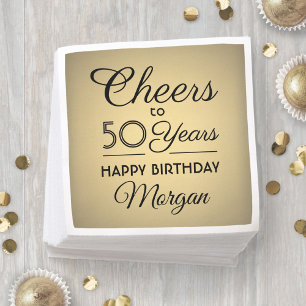 ANY Birthday Cheers Elegant Black and Gold Napkin