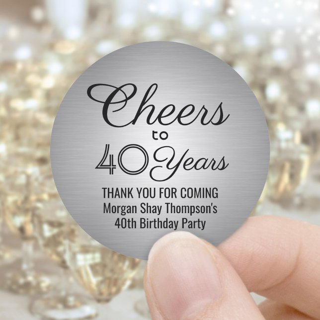 ANY Birthday Cheers Elegant Black and Grey Classic Round Sticker (Creator Uploaded)