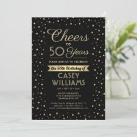 ANY Birthday Cheers Elegant Black & Gold Confetti