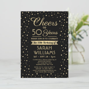 ANY Birthday Cheers Elegant Black & Gold Confetti Invitation