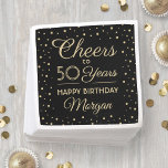 ANY Birthday Cheers Elegant Black & Gold Confetti Napkin<br><div class="desc">Add an elegant personalised touch to birthday party decorations with these custom black and gold paper napkins. Design features modern script calligraphy customisable "Cheers to 50 Years" and gold faux foil confetti dots on a black background. Please note that text is printed colour, not metallic foil. This template is set...</div>