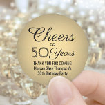 ANY Birthday Cheers Elegant Black & Gold Faux Foil Classic Round Sticker<br><div class="desc">Add a personalised finishing touch to birthday party thank you notes or favours with custom black and gold round stickers / envelope seals. All text is simple to customise or delete. This template is set up for a 50th birthday, but can easily be changed to another year or event, such...</div>