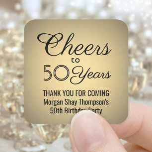 ANY Birthday Cheers Elegant Black & Gold Faux Foil Square Sticker