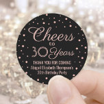 ANY Birthday Cheers Elegant Black & Pink Confetti Classic Round Sticker<br><div class="desc">Add a personalised finishing touch to birthday party thank you notes or favours with custom pink and black round stickers / envelope seals. All text is simple to customise or delete. This template is set up for a 30th birthday for her, but can easily be changed to another year or...</div>