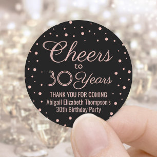 ANY Birthday Cheers Elegant Black & Pink Confetti Classic Round Sticker