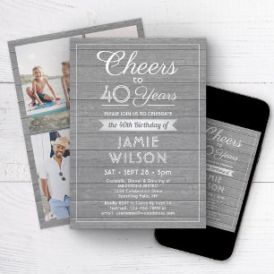 ANY Birthday Cheers Elegant Grey Wood 4 Photo Invitation