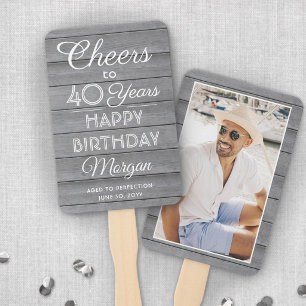 ANY Birthday Cheers Elegant Grey Wood One Photo Hand Fan