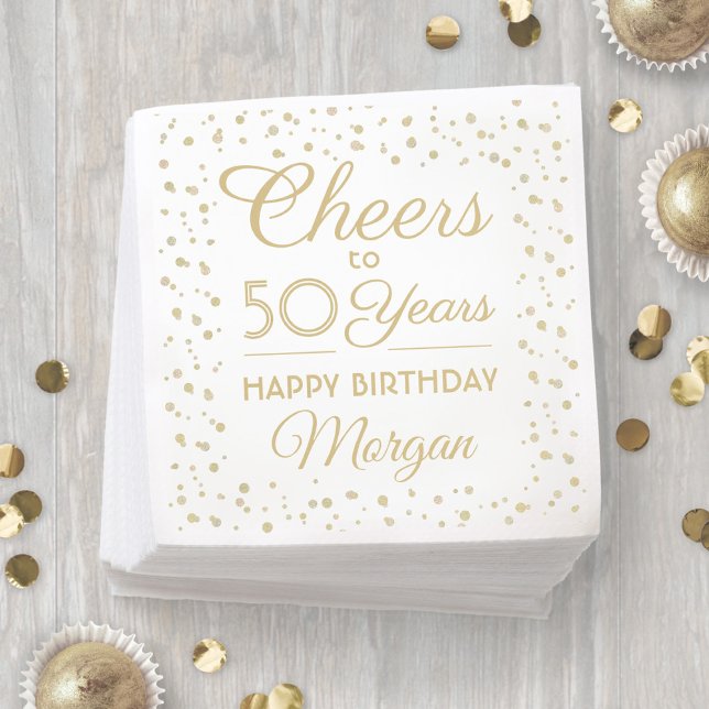 ANY Birthday Cheers Elegant White and Gold Glitter Napkin (Creator Uploaded)