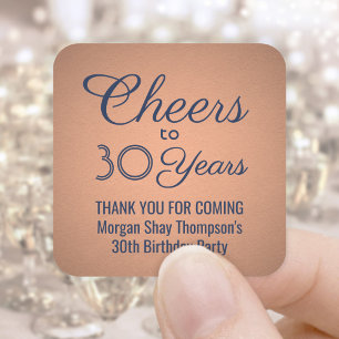 ANY Birthday Cheers Navy Blue and Faux Copper Foil Square Sticker