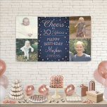 ANY Birthday Cheers Navy Blue and Pink 4 Photo Banner<br><div class="desc">Celebrate a happy milestone birthday with a custom 4 photo navy blue and pink party banner. (IMAGE PLACEMENT TIP: An easy way to centre a photo exactly how you want is to crop it before uploading to the Zazzle website.) Design features four images of your choice, modern script calligraphy customisable...</div>