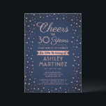 ANY Birthday Cheers Navy Blue and Pink Confetti Invitation<br><div class="desc">Invite family and friends to an elegant birthday celebration for her with custom navy blue and pink party invitations. All wording on this template (including "Cheers to 30 Years") is set up for a 30th birthday, but is simple to personalise for any year or event type. The design features modern...</div>
