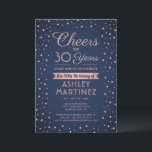 ANY Birthday Cheers Navy Blue and Pink Confetti Invitation<br><div class="desc">Invite family and friends to an elegant birthday celebration for her with custom navy blue and pink party invitations. All wording on this template (including "Cheers to 30 Years") is set up for a 30th birthday, but is simple to personalise for any year or event type. The design features modern...</div>