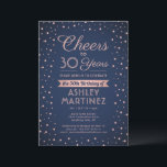 ANY Birthday Cheers Navy Blue and Pink Confetti Invitation<br><div class="desc">Invite family and friends to an elegant birthday celebration for her with custom navy blue and pink party invitations. All wording on this template (including "Cheers to 30 Years") is set up for a 30th birthday, but is simple to personalise for any year or event type. The design features modern...</div>