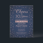 ANY Birthday Cheers Navy Blue and Pink Confetti Invitation<br><div class="desc">Invite family and friends to an elegant birthday celebration for her with custom navy blue and pink party invitations. All wording on this template (including "Cheers to 30 Years") is set up for a 30th birthday, but is simple to personalise for any year or event type. The design features modern...</div>