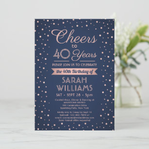 ANY Birthday Cheers Navy Blue and Pink Confetti Invitation