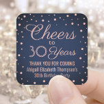 ANY Birthday Cheers Navy Blue and Pink Confetti Square Sticker<br><div class="desc">Add a personalised finishing touch to birthday party thank you notes or favours with custom navy blue and pink square stickers / envelope seals. All text is simple to customise or delete. This template is set up for a 30th birthday for her, but can easily be changed to another year...</div>