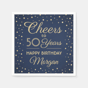 ANY Birthday Cheers Navy Blue & Gold Glitter Party Napkin