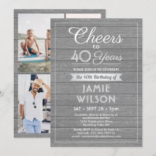 ANY Birthday Cheers Rustic Grey Wood 4 Photo Invitation