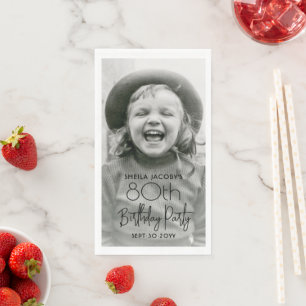 ANY Birthday Chic Stylish Typography & Photo Party Napkin