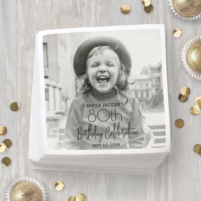 ANY Birthday Chic Stylish Typography Photo Party Napkin (Creator Uploaded)