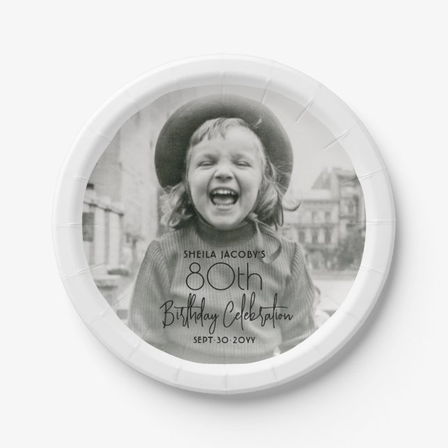 ANY Birthday Chic Stylish Typography Photo Party Paper Plate (Front)