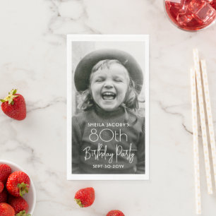 ANY Birthday Chic White Typography & Photo Party Napkin