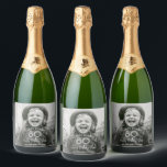 ANY Birthday Chic White Typography & Photo Party Sparkling Wine Label<br><div class="desc">Look who's having a birthday! Add an elegant personalised touch to party decorations with stylish custom photo sparkling wine bottle labels. All wording on this template is simple to customise. The colours, font styles and overlay opacity are easy to change with the Zazzle Design Editor tool. The chic modern black...</div>