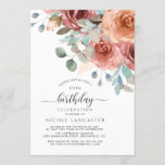 Any Birthday, Elegant Blush Peach and Mint Floral Invitation<br><div class="desc">Delight your guests with this exquisite watercolor floral invite. Ability to add any birthday number or alternatively add "great" or "fun" instead of having a number. Details showcased by gorgeous corner bouquet with flowers and foliage in blush, dusty rose, ivory, peach, mint blue, grey and sage tones. Modern Calligraphy detail....</div>