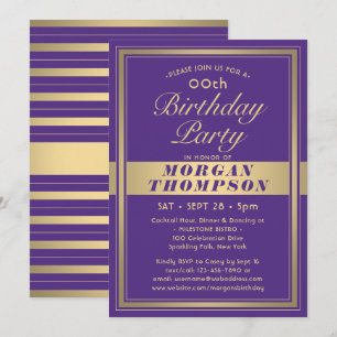 Any Birthday Elegant Purple and Gold Calligraphy Invitation