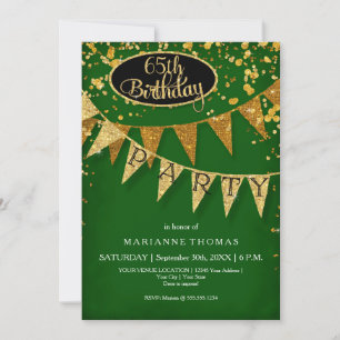 Any Birthday Emerald Gold Pennant Banner Confetti Invitation