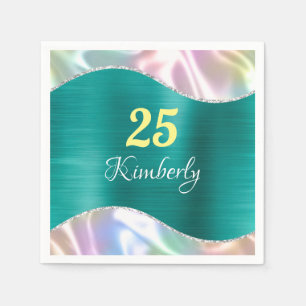 Any Birthday or Anniversary Iridescent Design Name Napkin