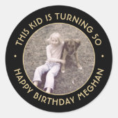 ANY Birthday Party Chic Simple Photo Black & Gold Classic Round Sticker (Front)