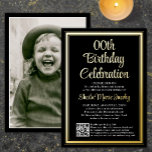 Any Birthday Party QR Code & Photo Black and Real<br><div class="desc">Invite family and friends to an elegant celebration for him or her with stylish custom photo birthday party invitations with QR Code RSVP. Picture and all wording on this template are simple to customise. (IMAGE PLACEMENT TIP: An easy way to centre a photo exactly how you want is to crop...</div>