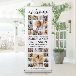 ANY Birthday Party Welcome Multi Photo Collage Retractable Banner