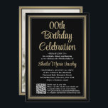 ANY Birthday • Photo & QR Code Black & Gold Party Invitation<br><div class="desc">Invite family and friends to an elegant celebration for him or her with stylish custom photo birthday party invitations with QR Code RSVP. Picture and all wording on this template are simple to customise. (IMAGE PLACEMENT TIP: An easy way to centre a photo exactly how you want is to crop...</div>
