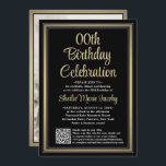 ANY Birthday • Photo & QR Code Black & Gold Party Invitation<br><div class="desc">Invite family and friends to an elegant celebration for him or her with stylish custom photo birthday party invitations with QR Code RSVP. Picture and all wording on this template are simple to customise. (IMAGE PLACEMENT TIP: An easy way to centre a photo exactly how you want is to crop...</div>