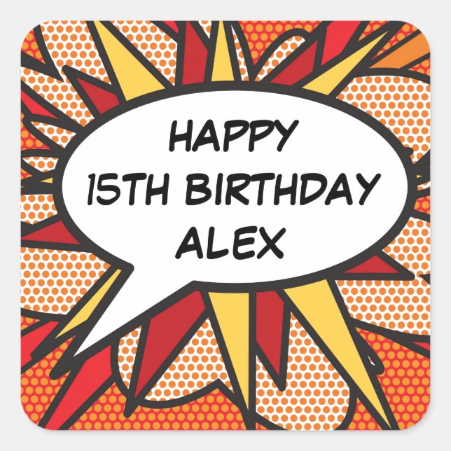Any Birthday Speech Bubble Fun Retro Comic Book Square Sticker (Front)