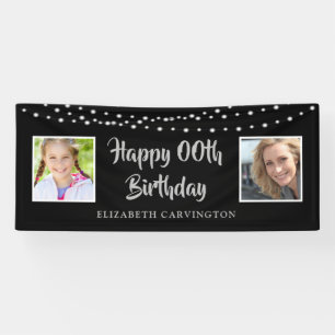 ANY Birthday String Lights Black Silver Two Photos Banner