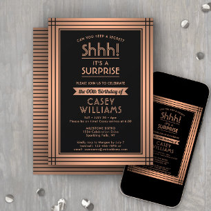 ANY Birthday Surprise Party Shhh! Copper and Black Invitation