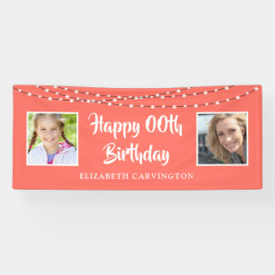 Any Birthday Then and Now Photos Lights Coral Banner
